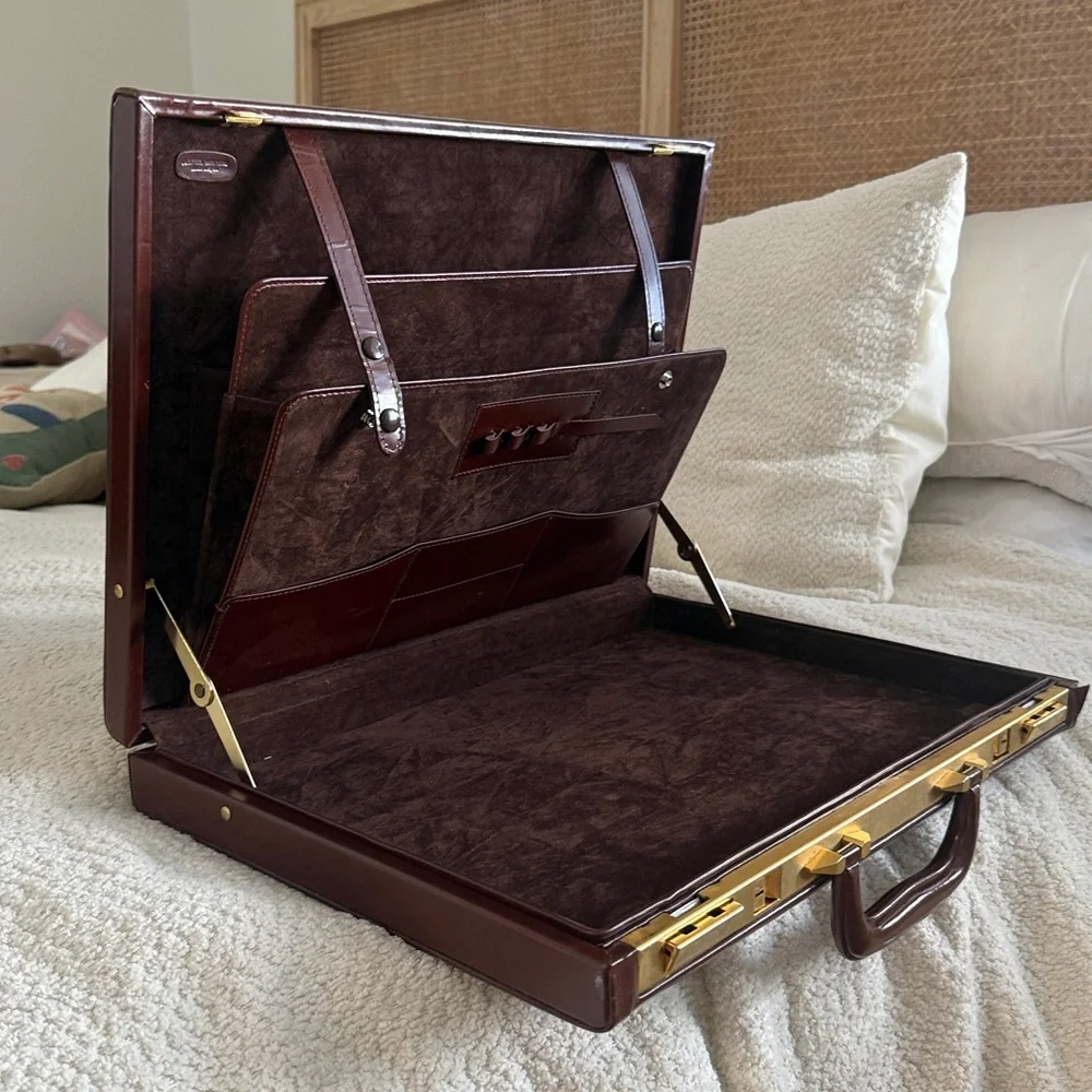 rare vintage mid century leather and snake briefcase.
